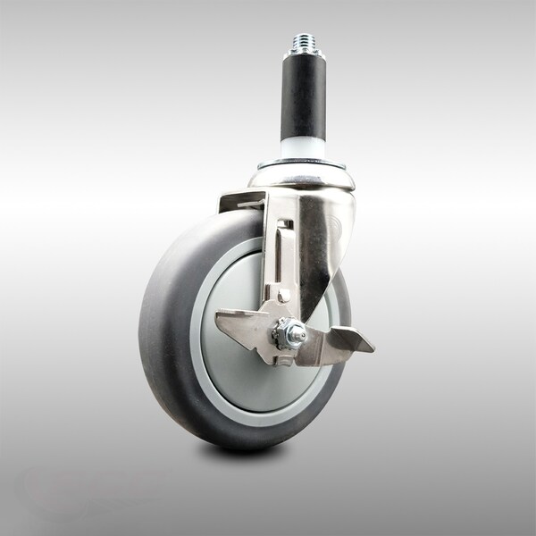 5 Inch 316SS Thermoplastic Rubber Swivel 1 Inch Expanding Stem Caster Brake